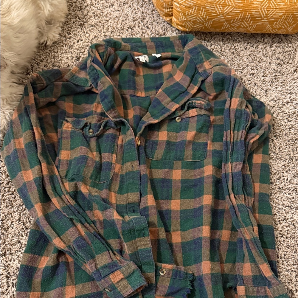 BKE Plaid Button-Up Shirt Jacket in Green, Navy & Brown
